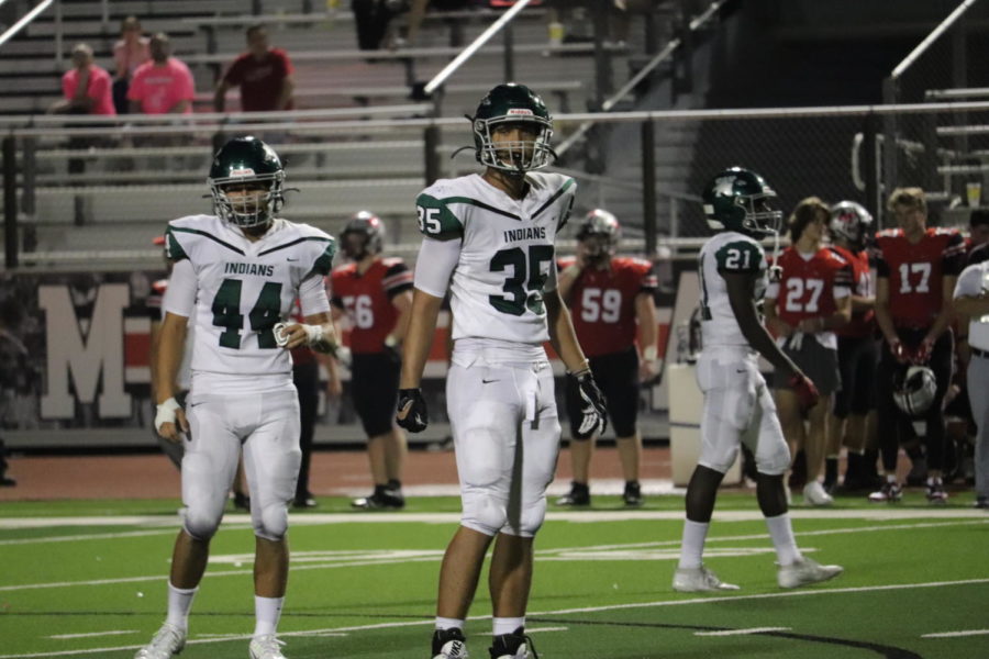 Defensive end Donovan Maynard (35) on the field during the Indians game against Marcus.