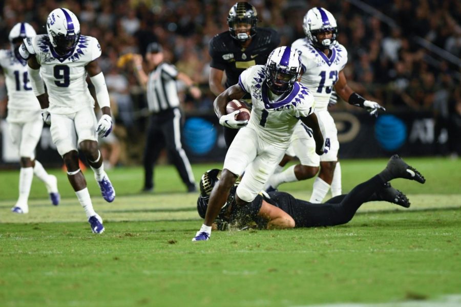 Former WHS wide receiver Jalen Reagor (1) in TCUs win over Purdue on Sept. 14, 2019.